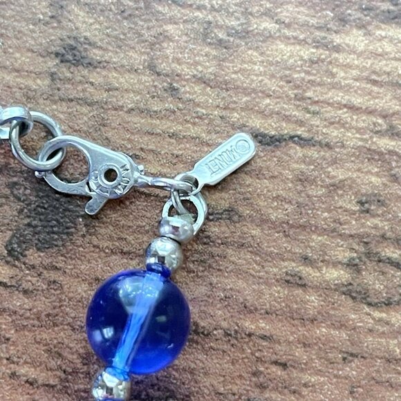 Vintage Monet Jelly Lucite Beaded Necklace Blue Silver Single Strand 27" Signed - Picture 5 of 10